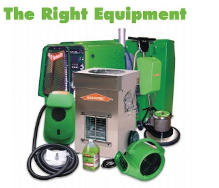 A group of SERVPRO equipment on a white background. 